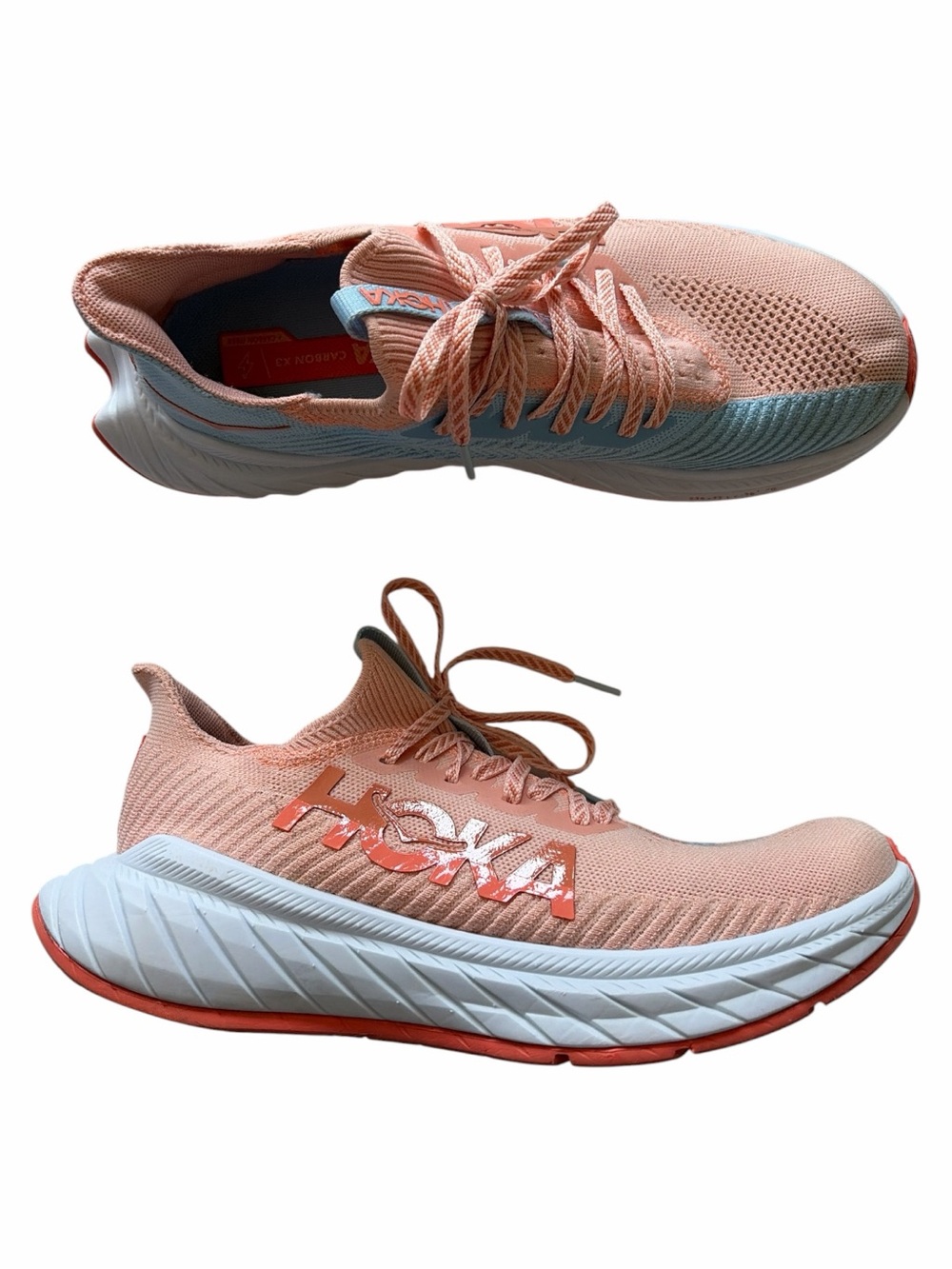 Hoka One One Carbon X 3 Peach Athletic Running Shoes Sz 10B Vegan